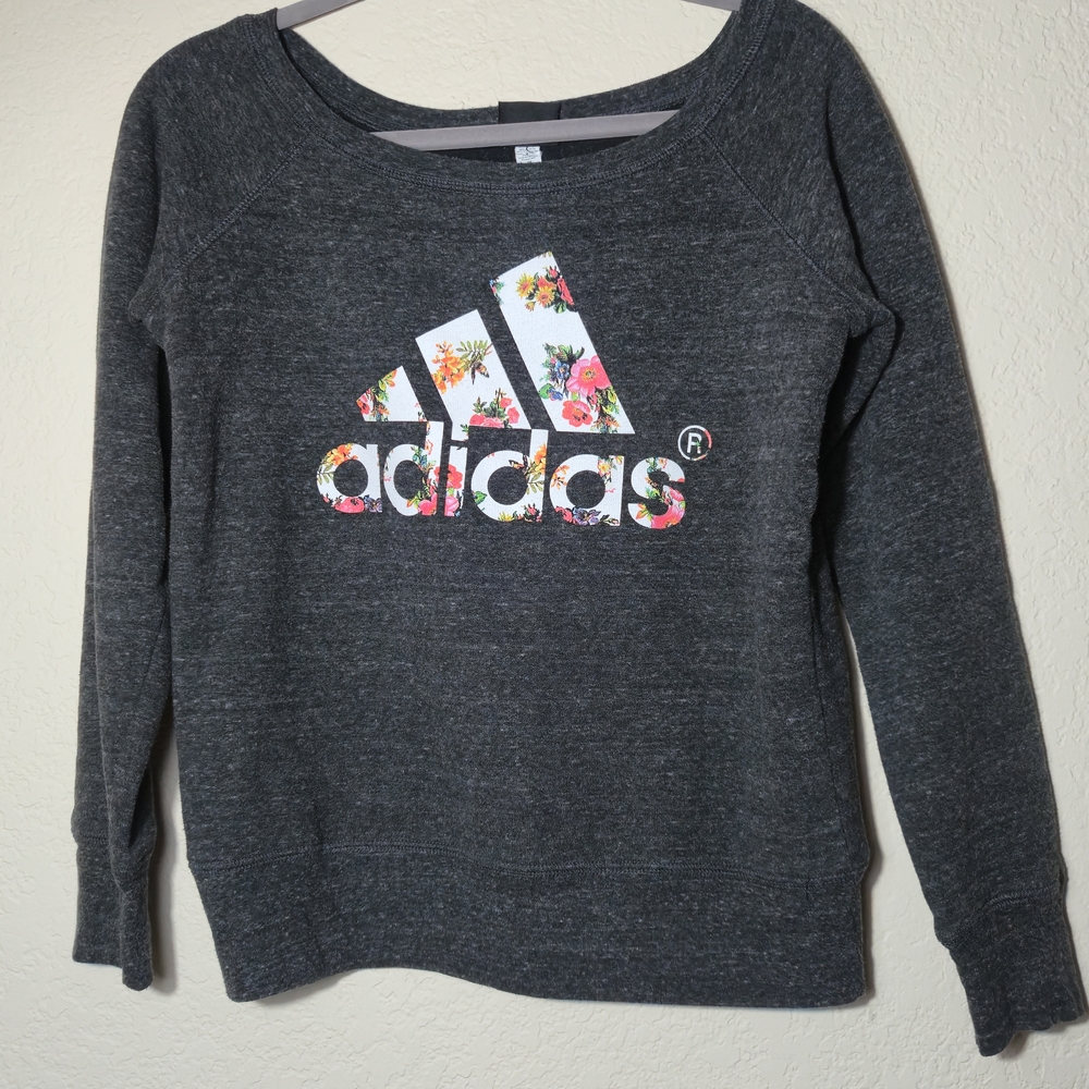 adidas Originals Floral Trefoil Cropped Sweatshirt Womens Small Gray
